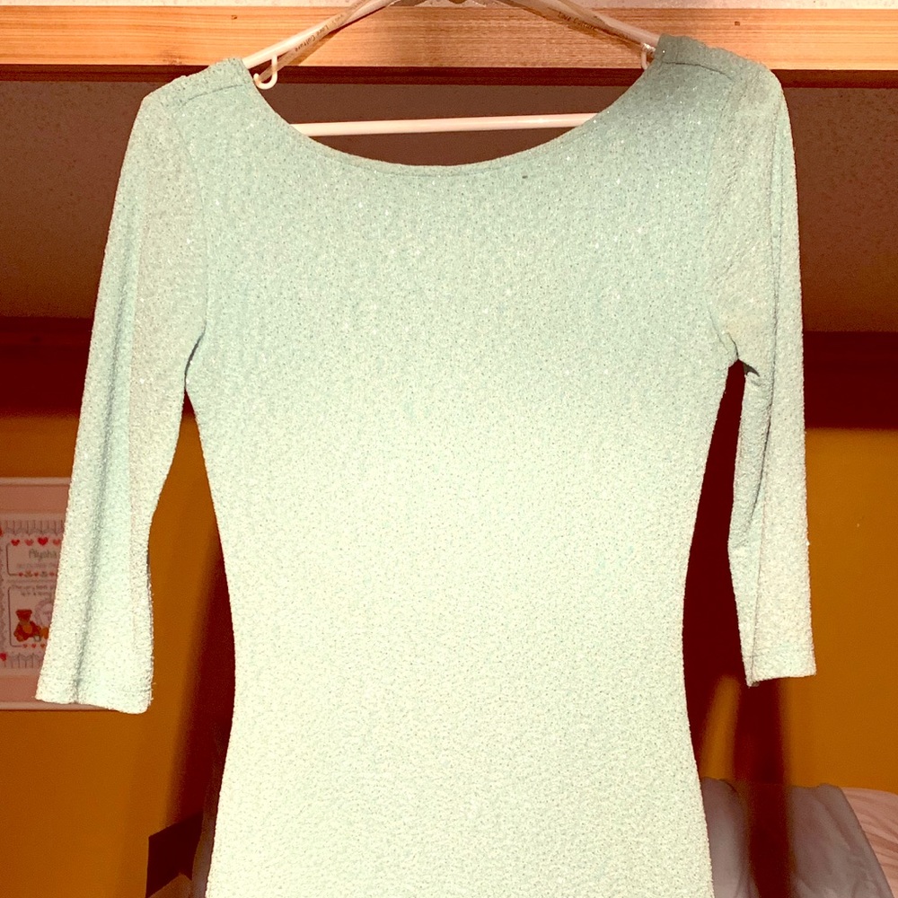 Teal glitter bodycon quarter sleeve mini dress
